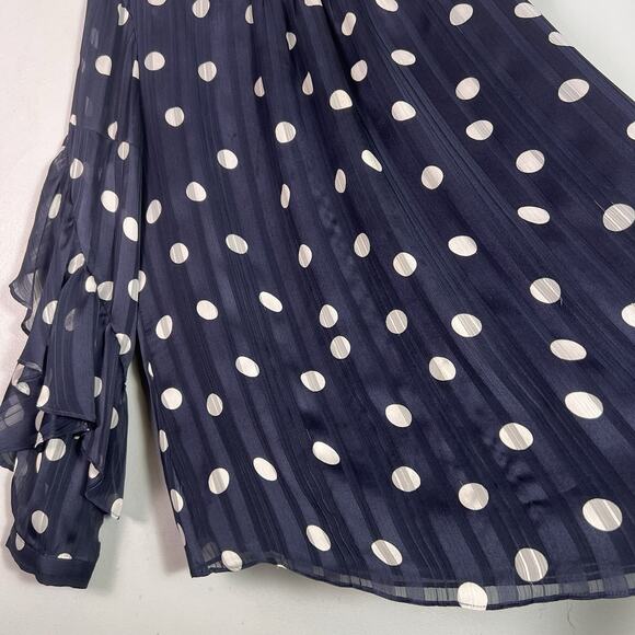 Chico's Women's Blue White Polka Dot Ruffle Sleeve Blouse Bell Sleeve Lace Sz L - Picture 4 of 12